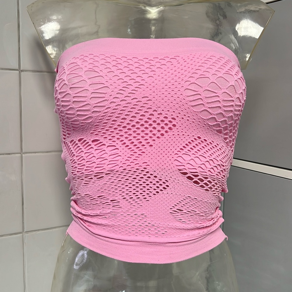 AMB Stretchy “Crochet” Tights Tube Top. NWOT Barbie Pink